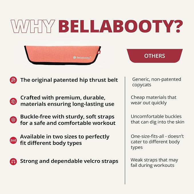 Bellabooty Premium Hip Thrust Belt - Adjustable Exercise Belt for Glutes & Squats, Hip Thrust Pad for Comfort, Versatile Gym Equipment for Home - Weightlifting Belt Support for Women