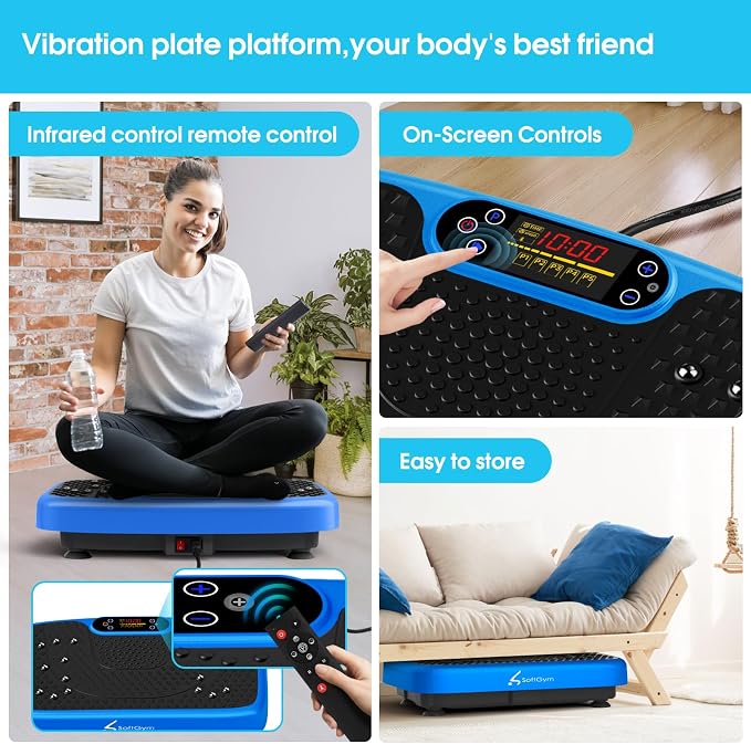 SoftGym Vibration Plate Exercise Machine for Lymphatic Drainage & Fitness | Quiet Heavy Duty 450lbs Capacity Platform, 120 Speeds Shake Machine with Resistance Bands for Home Muscle Activation