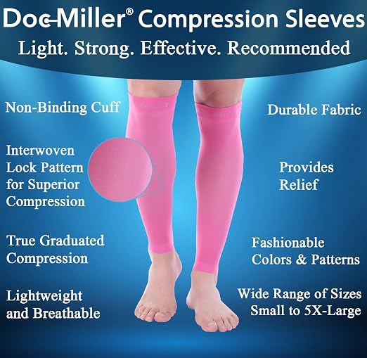 Doc Miller Calf Compression Sleeves 30-40 mmHg for Men & Women, 1 Pair | Knee High, Medical Grade, Footless Compression Socks, Shin Splints, Leg Swelling, Varicose Veins, Wide Calf, Nurses, Recovery