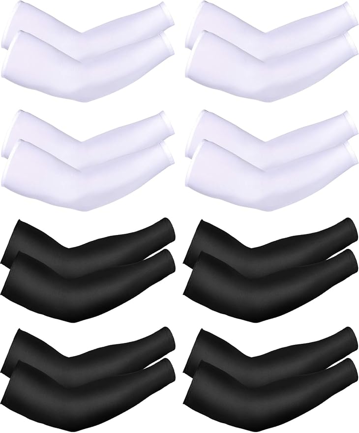 Mudder 8 Pairs UV Sun Protection Cooling Arm Sleeves for Men Women Youth Silk Compression Arm Cover Breathable Outdoors Sport