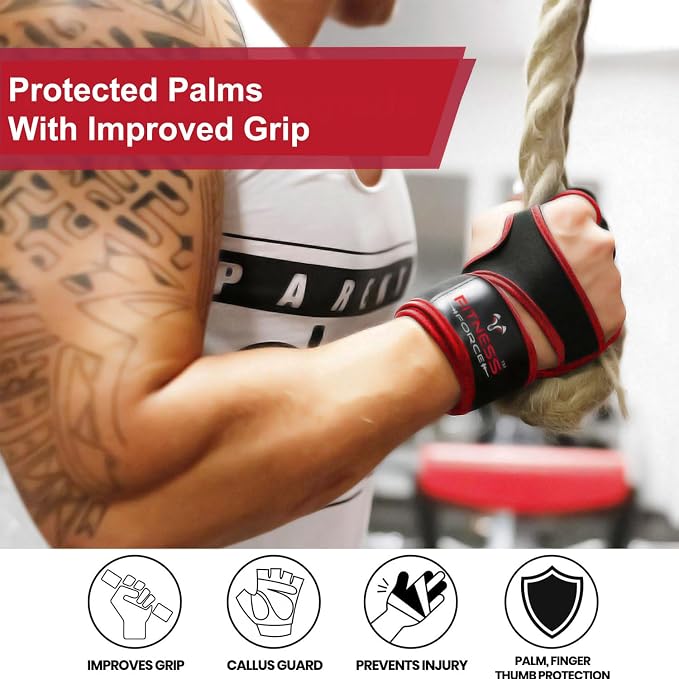 FITNESS FORCE Ventilated Weight Lifting Workout Gloves for Men & Women | Gym Gloves for Men & Women with Built-in Wrist Wraps for Men, Exercise Gloves for Weightlifting, Cycling & Cross Training