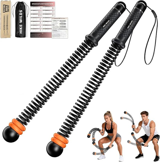 Adjustable Ropeless Battle Ropes for Home Gym,Cordless Battle Ropes with Storage Bag,Portable Workout Ropes for Strength & HIIT,Aerobic Training for Men & Women(Adjustable-Black(2pack))