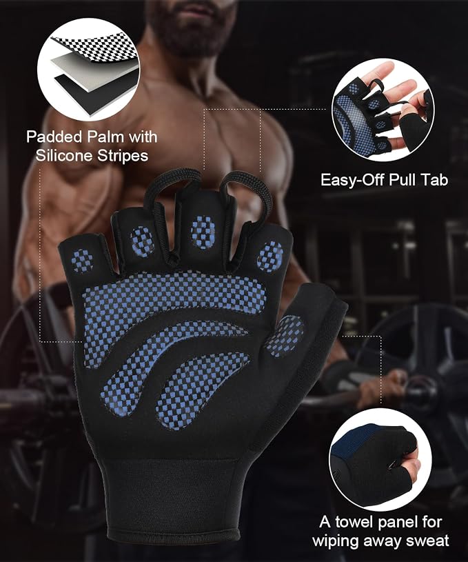 sunnex Weight Lifting Gloves with Extended Wrist Support - High-Grip Silicone Padded Gym Gloves for Men & Women, Breathable Fingerless Workout Gloves for Pull Ups, Training & Powerlifting (Black)