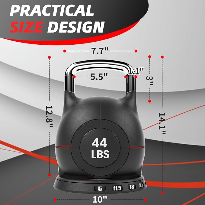 LIFERUN Adjustable Kettlebell Set with 7 Weight Levels, 22.5 lb or 44 lb | Quick-Change Weight Dial & Safety Lock, Space-Saving Design, Full-Body Workout & Cross-Training