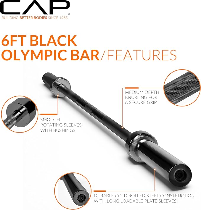 CAP Olympic Barbell - 5FT, 6FT, & 7FT Strength Training Weight Bars, Multiple Options