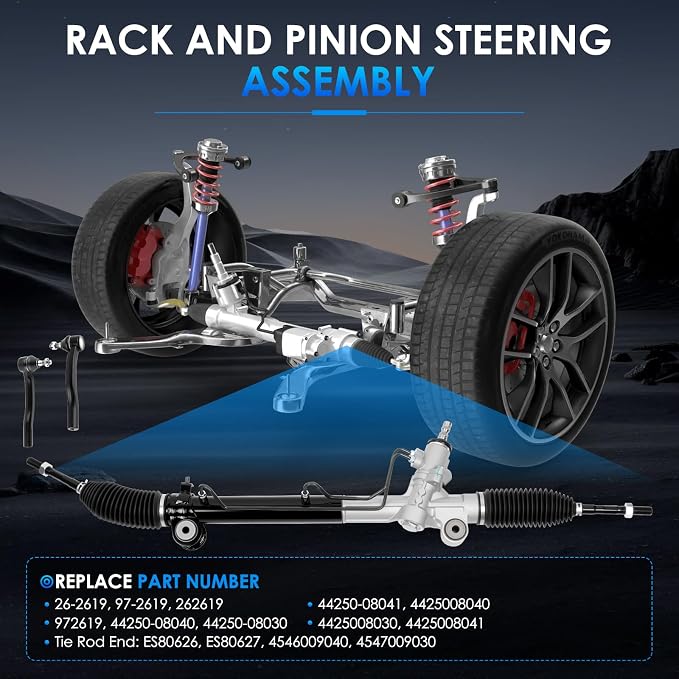 26-2619 Hydraulic Power Steering Rack and Pinion Fit for Toyota Sienna 2004-2006 3.3L, Sienna 2007-2010 3.5L Automotive Replacement Rack & Pinion Assembly with Outer Tie Rod Ends 44250-08040