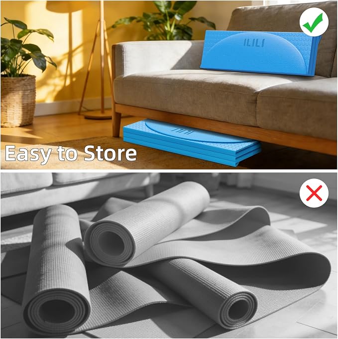 ILILI Foldable Yoga Mat-Semicircular, 10mm Thick, TPE Material, Extra Long 75"L x 26"W, Soft and Comfortable Folding Oval Mat 0.4 Inches, Easy to Carry and Store, 190*66cm Portable Multi-Functional Use for Yoga, Home Exercise & Outdoor