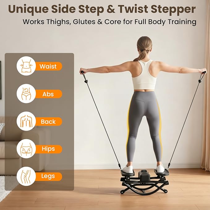 Rock Stepper for Home Exercise, Side-to-Side Mini Stepper with Bands, Low-Impact Cardio for Glutes Legs Core, Quiet LCD Fitness Machine