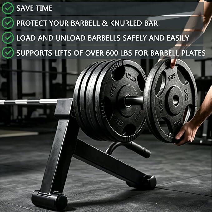 Deadlift Jack Barbell Stand, 600 LB Capacity | Heavy Duty Carbon Steel, Non-Slip Handle, Barbell Plate Loading Unloading Tool For Deadlift, Squat, Weightlifting & Home Gym