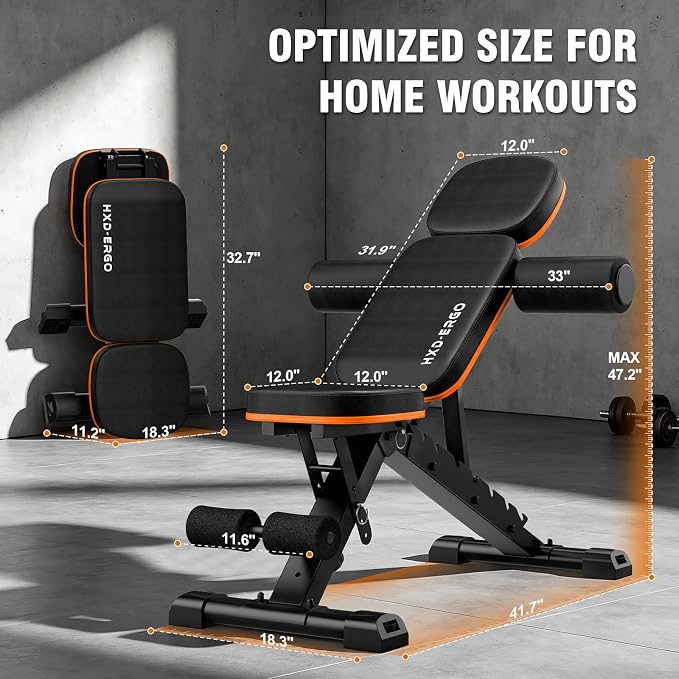 Adjustable Weight Bench for Home Gym, Foldable Workout Bench, Incline Bench | 660lbs Adjustable Weight Bench with 8 Backrest and 4 Seat Positions for Incline, Decline, and Flat Strength Workouts