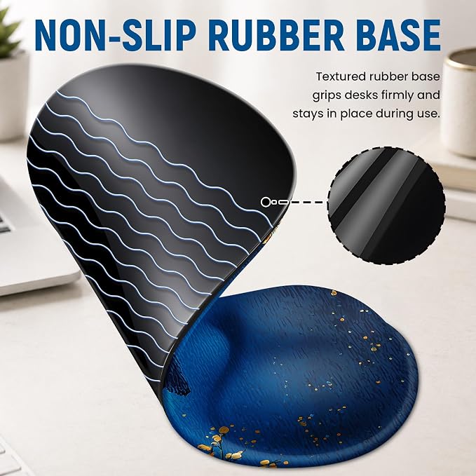 Ergonomic Mouse Pad with Wrist Rest, Gel Wrist Support, MoonRide | 10.2 x 7.6 in Mouse Pad with Smooth Fabric Surface and Non-Slip Rubber Base for Office, Home, Study, and Gaming