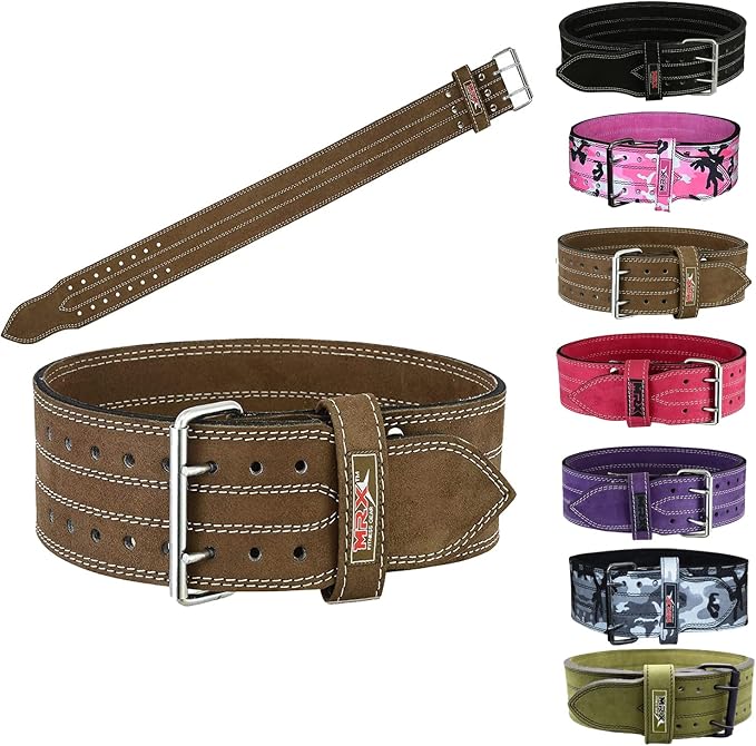 MRX Powerlifting Leather Belt 4" Wide 10mm Thickness Training Fitness Back Support Bodybuilding Belts with Steel 2 Prong Buckle