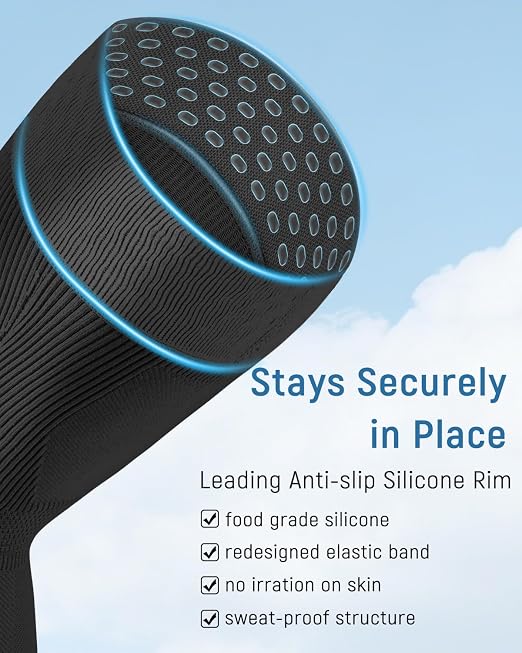 Leg Compression Sleeve, Stays in Place, Snug Fit, Pack of 1, Large | Soft Breathable Material, Upgraded Silicone Band, Mid-Thigh Knee Calf Support, Reduce Leg Soreness, Daily Wear, Workout