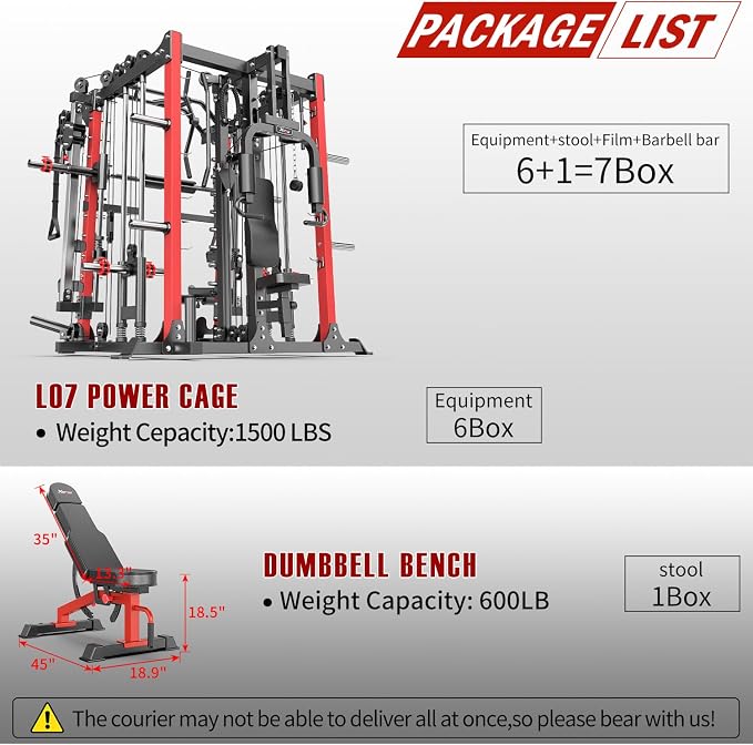 Smith Machine，Multi-Function Squat Rack Power Cage with Cable Crossover System,with Optional Weight Bench, Olympic Barbell Weight Set, for Home Gym