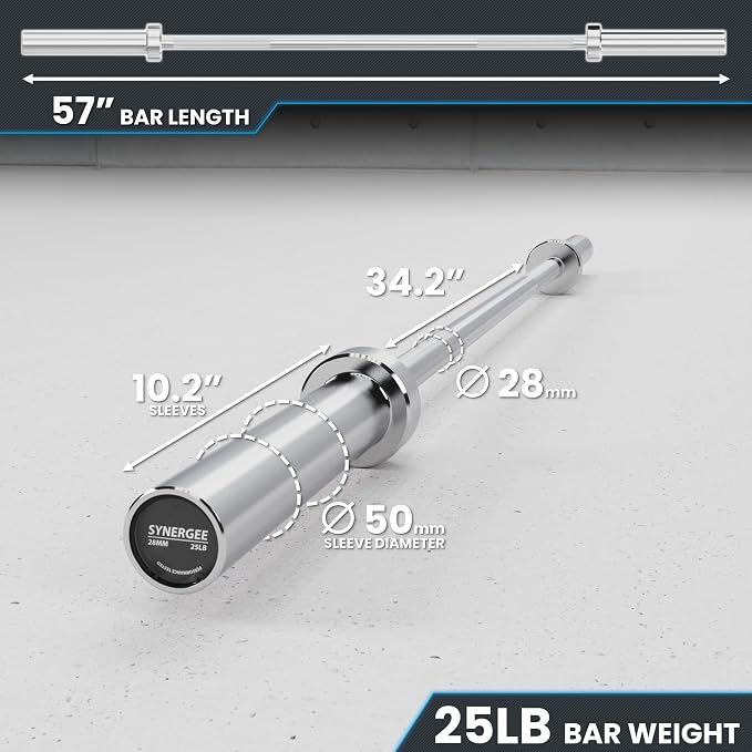 Synergee Olympic Barbell – 20/25 lb, 2" Bar, 350 lb Cap, Magnetic Collars