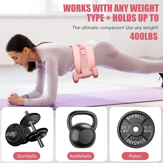Hip Thrust Belt, Leather Dumbbell Booty Workout Belt | Adjustable non-slip booty belt for hip thrusts, fits dumbbells kettlebells plates, home gym exercise equipment