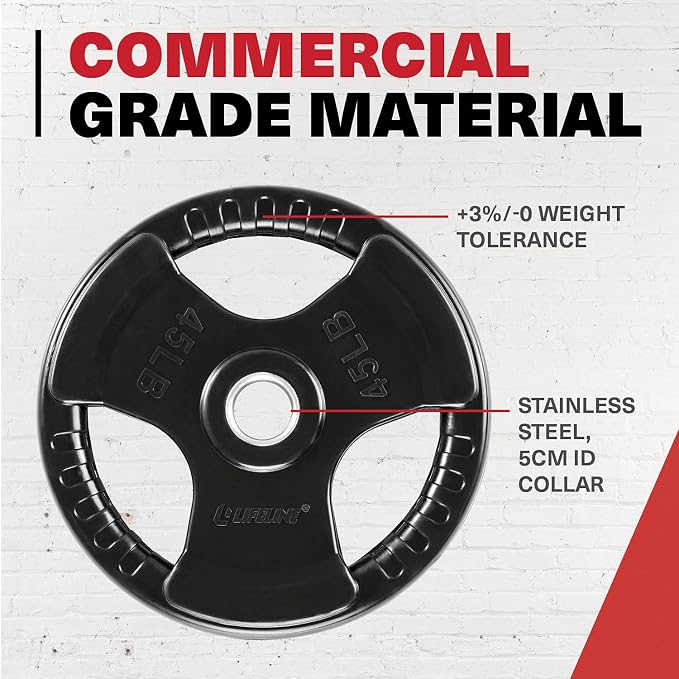 Lifeline Fitness Rubber Grip Plates For Olympic Barbell - 2" Weight Plates for Home or Gym - Strength Training Single Plates - 2.5/5/10/25/35/45 LB Options