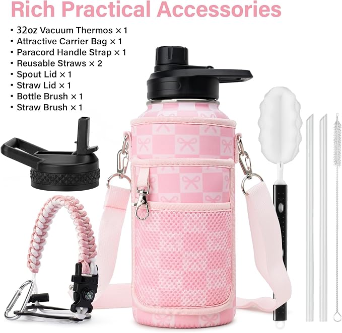 DYSANKY Water Bottle Gift– Insulated Stainless Steel Bottle with Carrier Bag, Strap & Gift Box– Ideal for Hiking, Camping & Travel, BPA-Free, 32 oz
