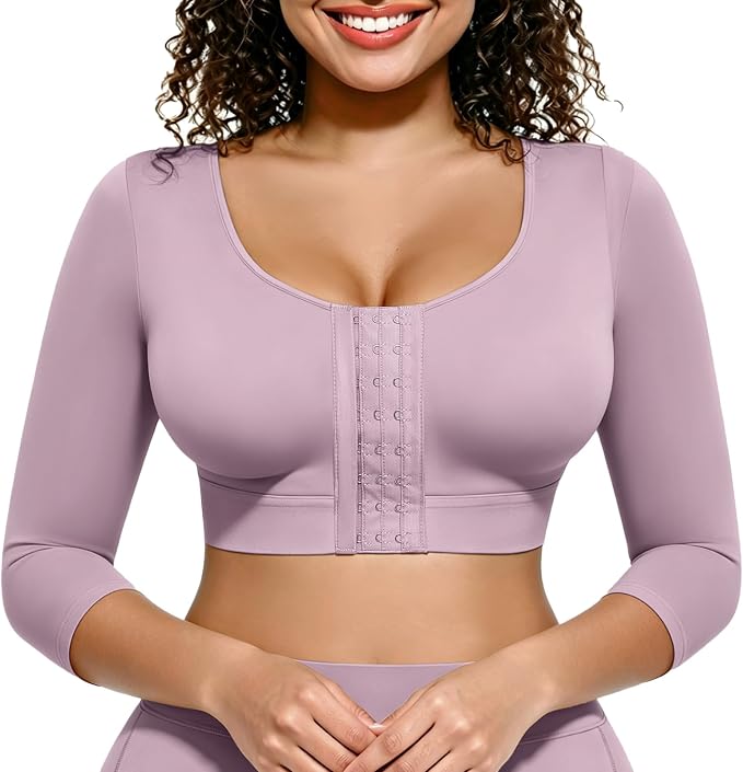 FeelinGirl Arm Compression Sleeve Women Post Surgery Front Closure Bra | Arm Lipo Compression Garment, Seamless Arm Shaper for Flabby Arms, Lymphedema Compression, Breast/Back Support
