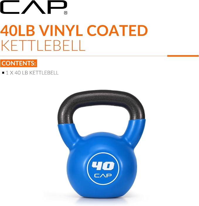 CAP Vinyl Coated Cast Iron Kettlebell, 10-50 LB Home Gym Weight