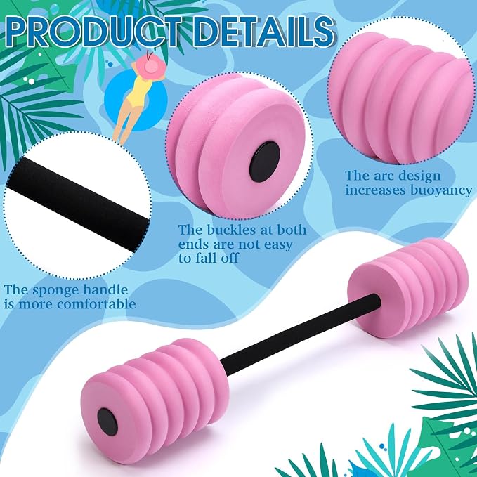 Soulchen Long Aquatic Exercise Dumbbells Pool Exercise Foam Water Weights Dumbbell Aquatic Pool Barbells with High Density EVA Foam for Swim Water Aerobics Workouts Loss