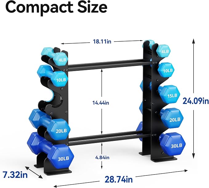 Dumbbell Rack Stand for Home Gym: Rack Only Holder for Dumbbells, Free Weights, 400LB Capacity Heavy-Duty Compact Storage Organizer