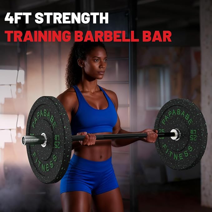 PAPABABE 4ft/5ft/6ft/6.5ft Barbell 2" Short Barbell for Strength Training | 4ft/5ft/6ft/6.5ft Straight Barbell, Womens Olympic Bar with Moderate Knurling for Squats Curls Deadlifts, Weightlifting