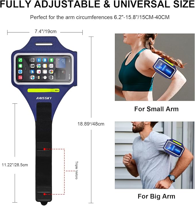 Cell Phone Running Armband with Earbuds Zipper Pocket Armband Case Running Holder for iPhone 15 Pro Max /14/13/ 12/11 Pro Max/XS/XR,Galaxy S20 S10,Sweatproof Arm Band with Card/Key Bag