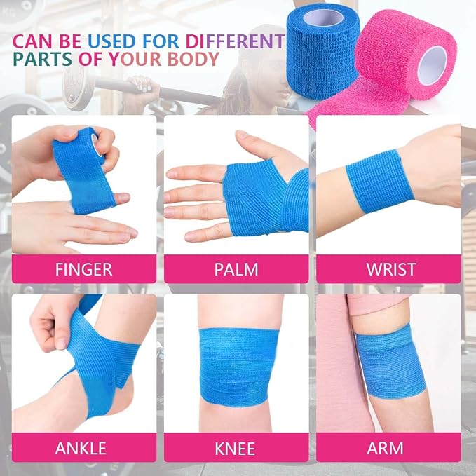 KISEER 30 Pack 2 Inch x 5 Yards Colorful Self Adhesive Bandage Breathable Cohesive Bandage Wrap Rolls Elastic Self-Adherent Tape for Stretch Athletic, Sports, Wrist, Ankle