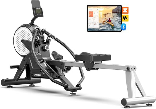 pooboo Magnetic Rowing Machines Rower Foldable with 16 Level Resistance Indoor Rower Machines with Digital Monitor & Transport Wheels for Home Use
