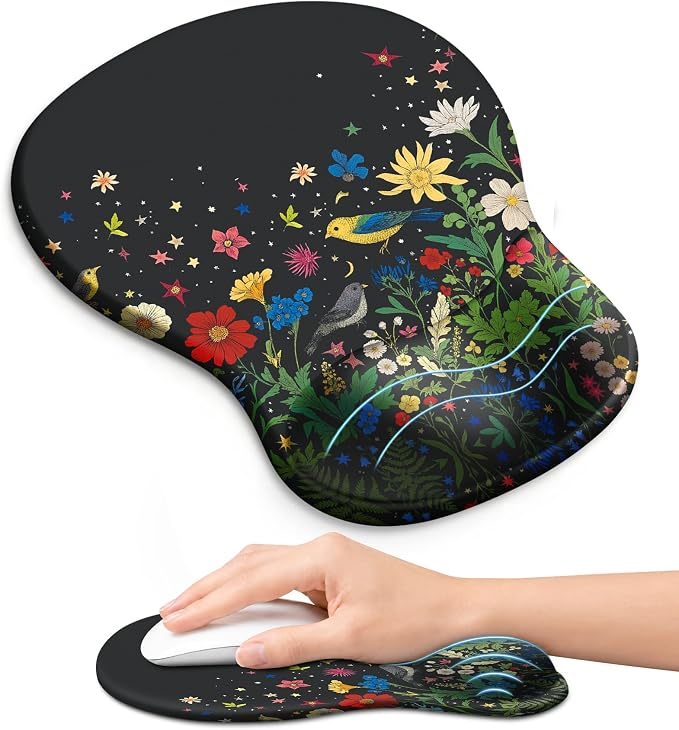 Ergonomic Mouse Pad with Wrist Rest, Gel Wrist Support, Garden | 10.2 x 7.6 in Mouse Pad with Smooth Fabric Surface and Non-Slip Rubber Base for Office, Home, Study, and Gaming