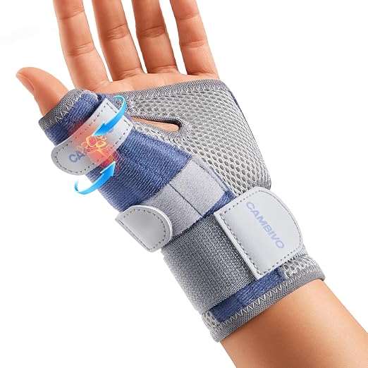 CAMBIVO Thumb Splint & Wrist Brace, Adjustable CMC Joint Pain Relief, Blue | Triple Adjustable Straps, Breathable Mesh, Open-Palm Design, Reversible Left/Right Fit, for Typing, Sleep, Daily Tasks
