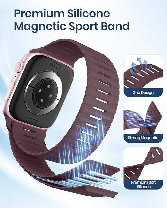 Magnetic Sport Bands Compatible with Apple Watch Bands for Men Women | Silicone Wristband 49mm 46mm 45mm 40mm 44mm 38mm 41mm 42mm, Replacement for iWatch Ultra Series 11 10 9 8 7 6 5 4 3 2 1 SE