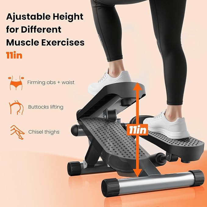Sweetcrispy Mini Stair Stepper with Resistance Bands, Hydraulic Home Stepper Machine, 300 LBS Weight Capacity, Compact Cardio Equipment with LCD Monitor, No Assembly Required