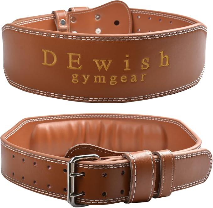 Leather Weightlifting Belt, 10 Adjustable Holes, 4”Width, Double Prong Power Belt for Gym Bodybuilding, weightlifting, powerlifting, squats and deadlifts