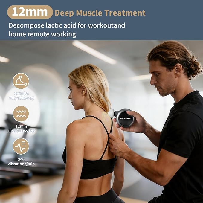 Fancy Home® Mini Massage Gun - Palm Sized Deep Tissue Massager Gun, Unique Small Hand Massager for Circulation, Cordless Powerful 3200 RPM | Ultra Quiet | Travel Friendly （Black Grey） Father's Day