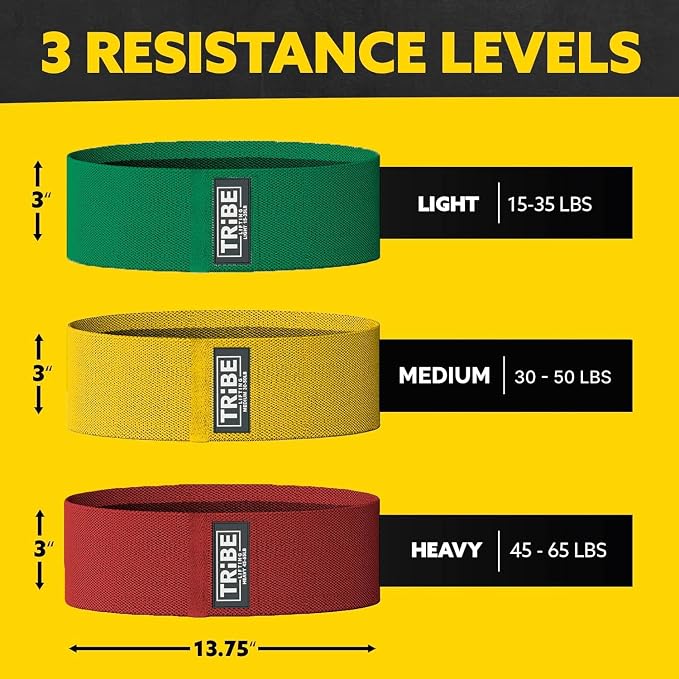 Fabric Resistance Bands for Working Out, 3-Pack for Legs and Glutes | Booty bands for women and men, non-slip grip, 3 resistance levels, for squats, lunges, hip thigh training, glute activation