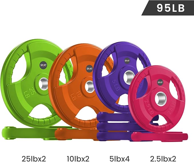 SPART 2-Inch Color Rubber Coated Olympic Grip Plate in Pairs or Single for Strength Training, Weightlifting and Bodybuilding, Solid Cast Iron Weight Plates for Barbell, 2.5LB/5LB/10LB/25LB/35LB/45LB, Two Years Warranty