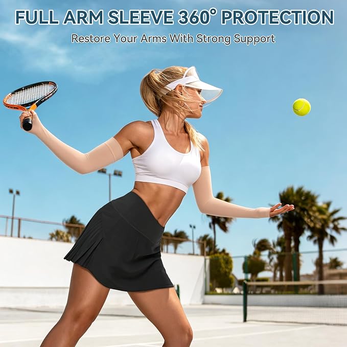 1 Pair Medical Full Compression Arm Sleeves with Palm Cover for Women Men | 20-30mmHg Graduated Compression,Arm And Elbow Supports,Silicone Anti-Slip Dots, Lymphedema,Arthritis,Bursitis, Post-Surgery