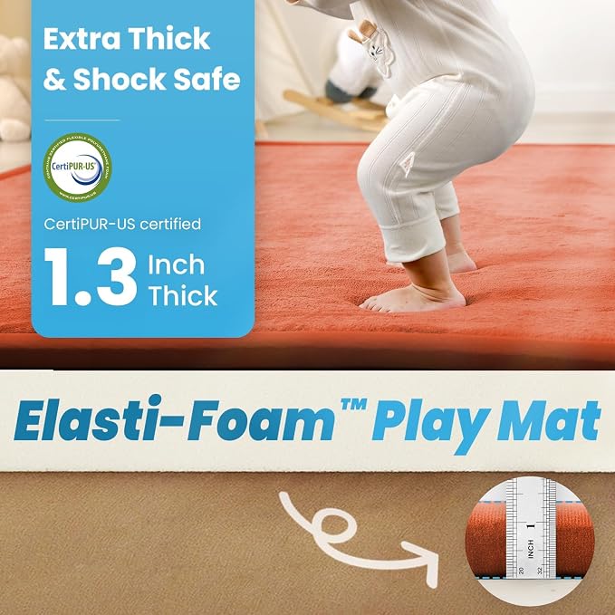 1.3" Thick Baby Play Mat for Floor,59x79 Large Memory Foam Tummy Time Mat | Soft Coral Velvet Nursery Rug, Non Slip for Crawling,Toddlers,Infants,Kids,Yoga & Tatami Style for Living Room