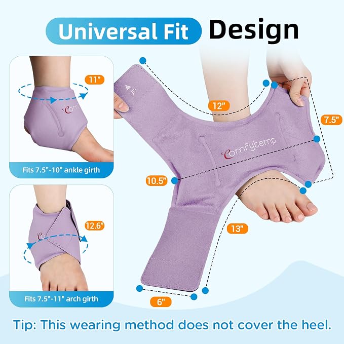 Comfytemp Ankle Ice Pack Wrap for Sprained Ankles, Plantar Fasciitis, 2pcs | FSA Eligible HSA, Foot Pain Relief, Reusable Gel Ice Cold Hot Packs Wrap for Achilles Tendonitis, Injuries, Swelling, Purple