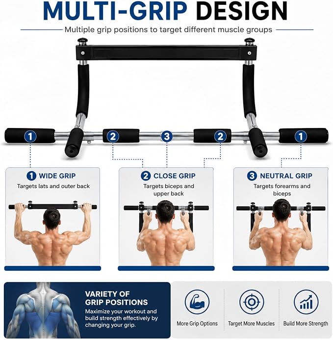 Upgrade Pull Up Bar for Doorway - Max Capacity 330 lbs, Portable Upper Body Workout Bar for Strength Training