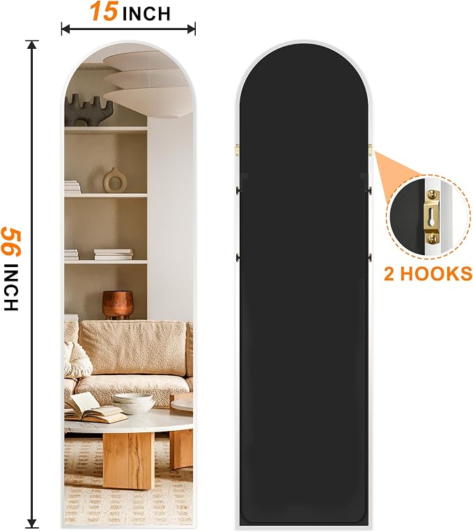 TRAHOME Arched Full Length Mirror, 56"x15" Standing Body Mirror for Wall, with Aluminum Alloy Frame for Bedroom, Living Room, Dressing Room(Silver)