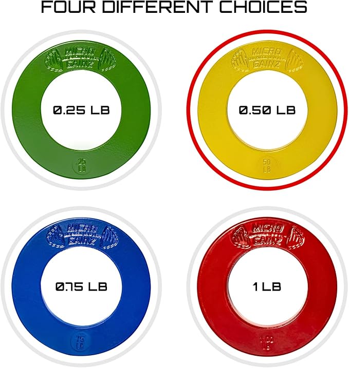Micro Gainz Calibrated Fractional Weight Plate Set of 2 Plates, Choose Set (.25LB-1.25LB), Designed for Olympic Barbells for Strength Training & Micro Loading Bar Weights, Made in USA