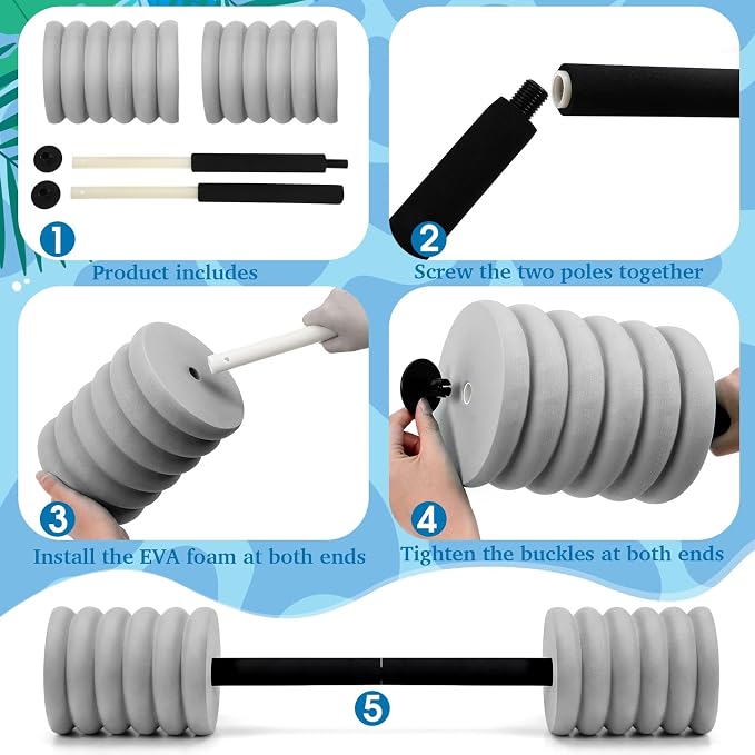Soulchen Long Aquatic Exercise Dumbbells Pool Exercise Foam Water Weights Dumbbell Aquatic Pool Barbells with High Density EVA Foam for Swim Water Aerobics Workouts Loss