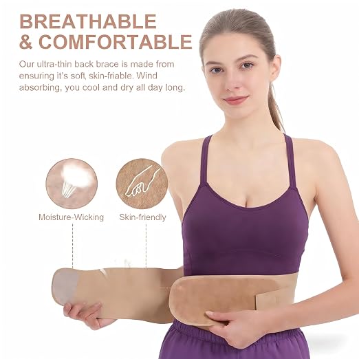 RANDY SUN Lower Women Back Brace for Office Comfort - Breathable Mesh Posture Corrector, Adjustable Straps for Custom Fit, Invisible Under Clothes, Beige, L-XL