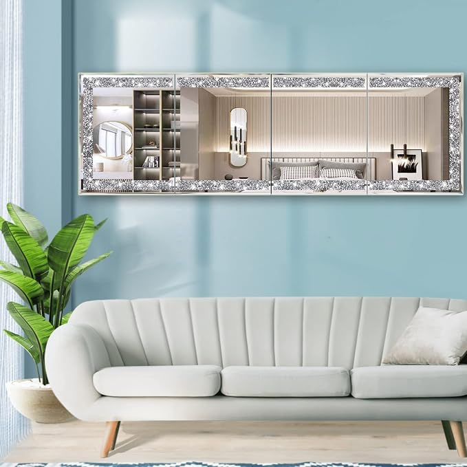 Meetart Full Length Mirror Tiles, Crystal Crush Diamond Body Wall Mirror, 14''x11'' 4PCS Glass Frameless Make Up for Home Decor, Room and Wall Decor