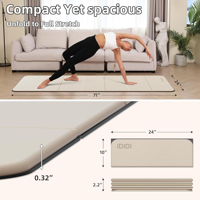 Foldable Yoga Mat Extra Thick 0.32 Inches(8mm) | SGS-certified, odorless POE. Non-slip surface & no curling edges. Great for yoga, Pilates & home gym.