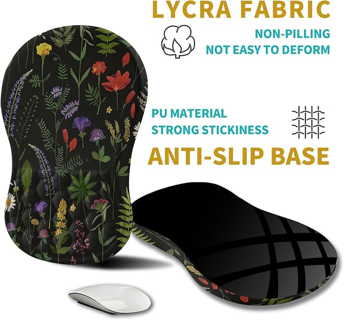 Hokafenle Ergonomic Mouse Pad Wrist Support, Wrist Rest Mousepad for Carpal Tunnel Pain Relief with Integrated Memory Foam Slope Massage Bulge (11.8x7.9 inch,Flowers