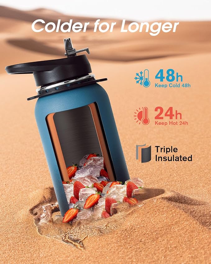 Coolflask 40 oz Water Bottle Insulated Stainless Steel with Strap | Metal Water Flask with Straw & Spout Lids, Triple-Wall, Cold 48+h, Dishwasher Safe, Leakproof, BPA-Free, for Gym & Hiking
